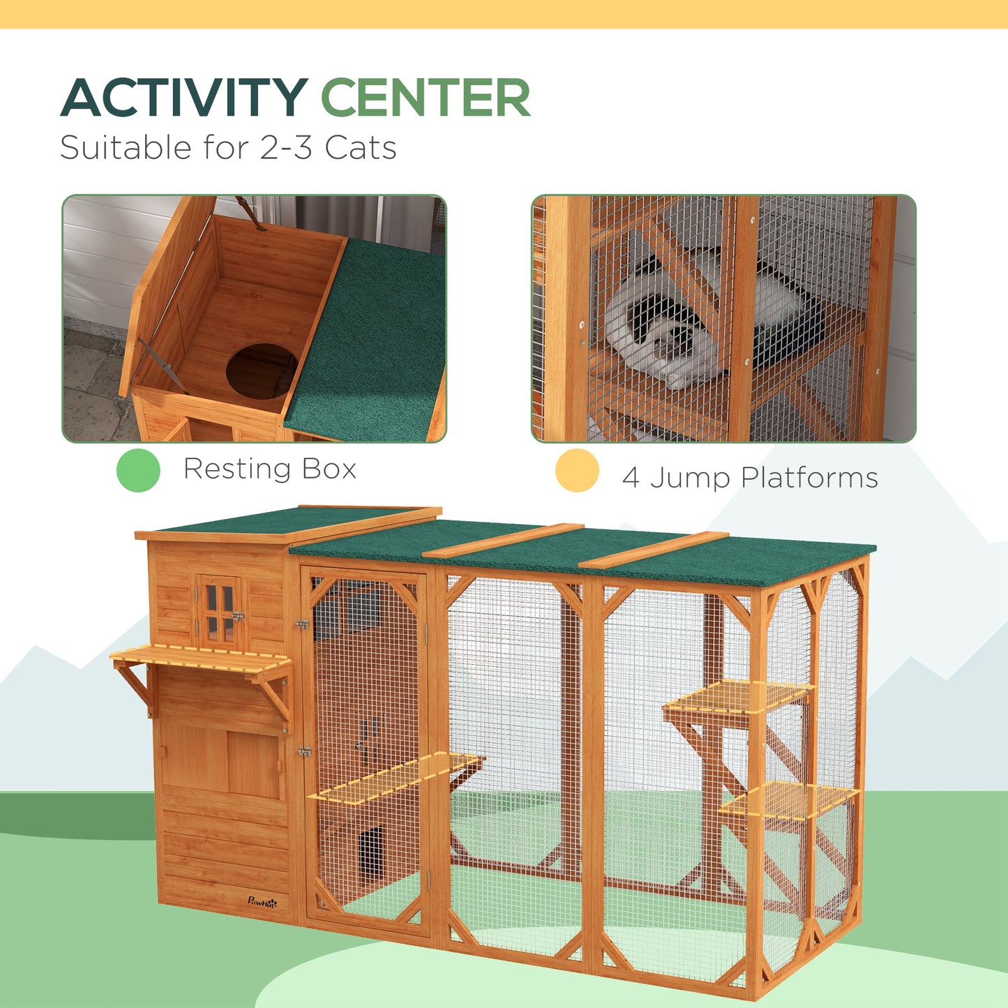 PawHut Large Outdoor Cat House for 3 Kitties, Multi-Level Design with Big Hiding Areas 2 Stories & Multiple Platforms Cat Condo