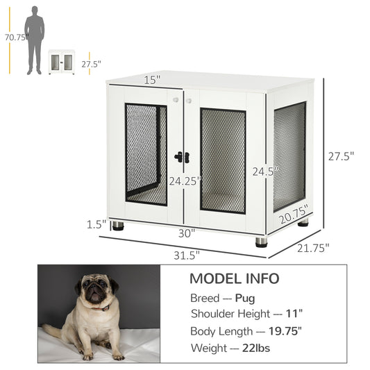 PawHut Dog Crate Furniture with Water-resistant Cushion, Dog Crate End Table with Double Doors, Indoor Pet Crate for Small Medium Dogs Indoor Use, White