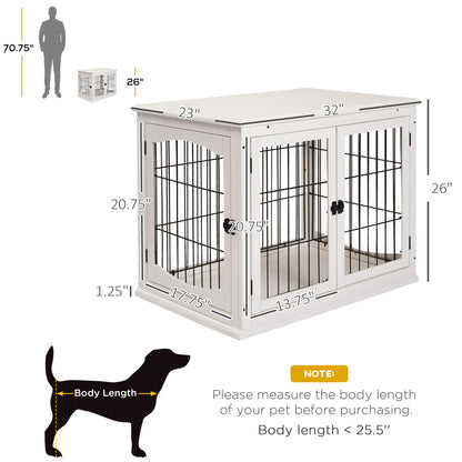 PawHut Dog Crate Furniture, 32" Small Dog Cage End Table with 2 Doors, Lockable Door, Puppy Kennel Indoor, White