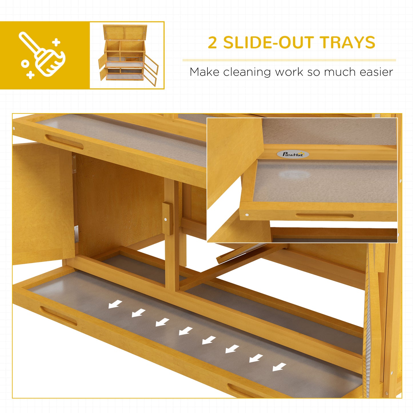 PawHut Wooden Bunny Hutch with Ramp, Indoor/Outdoor, Yellow