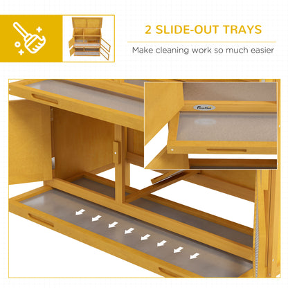 PawHut Wooden Bunny Hutch with Ramp, Indoor/Outdoor, Yellow