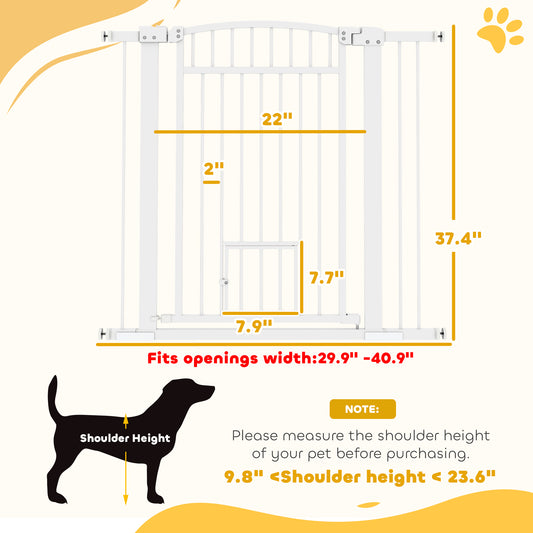 PawHut 30"-41" Extra Wide Walk Through Dog Gate w/ Cat Door, 3-Inch & 5.5-Inch Extension Kits, 37" High