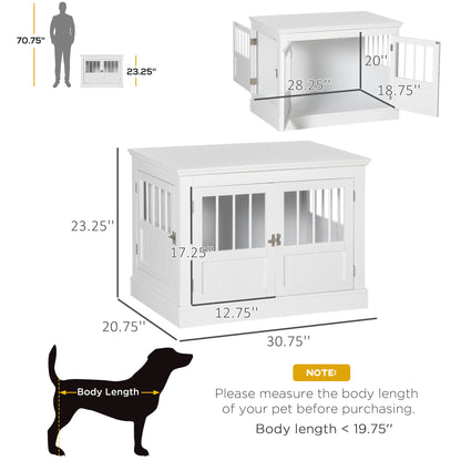 PawHut Wooden Dog Crate End Table, Dog Crate Furniture with Triple Doors, Puppy Crate for Small Dogs Indoor Use, White
