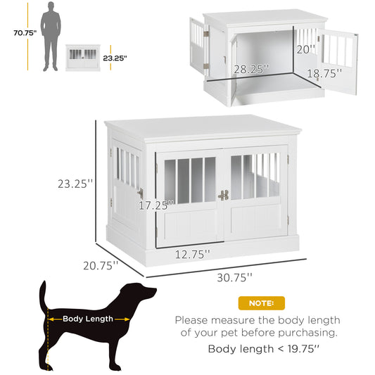 PawHut Wooden Dog Crate End Table, Dog Crate Furniture with Triple Doors, Puppy Crate for Small Dogs Indoor Use, White