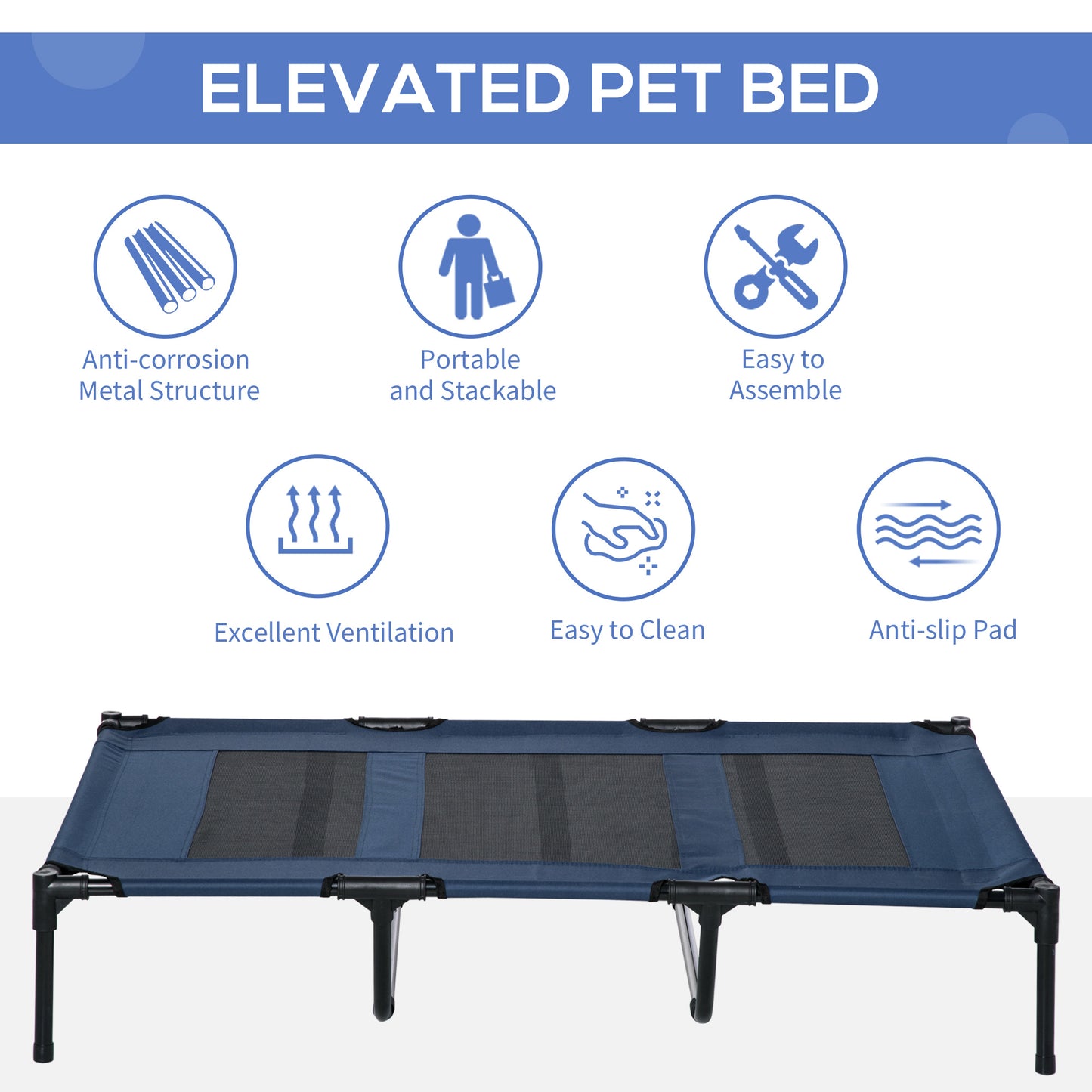 PawHut 48" x 36" Elevated Breathable Dog Bed w/ Carry Bag Dark Blue