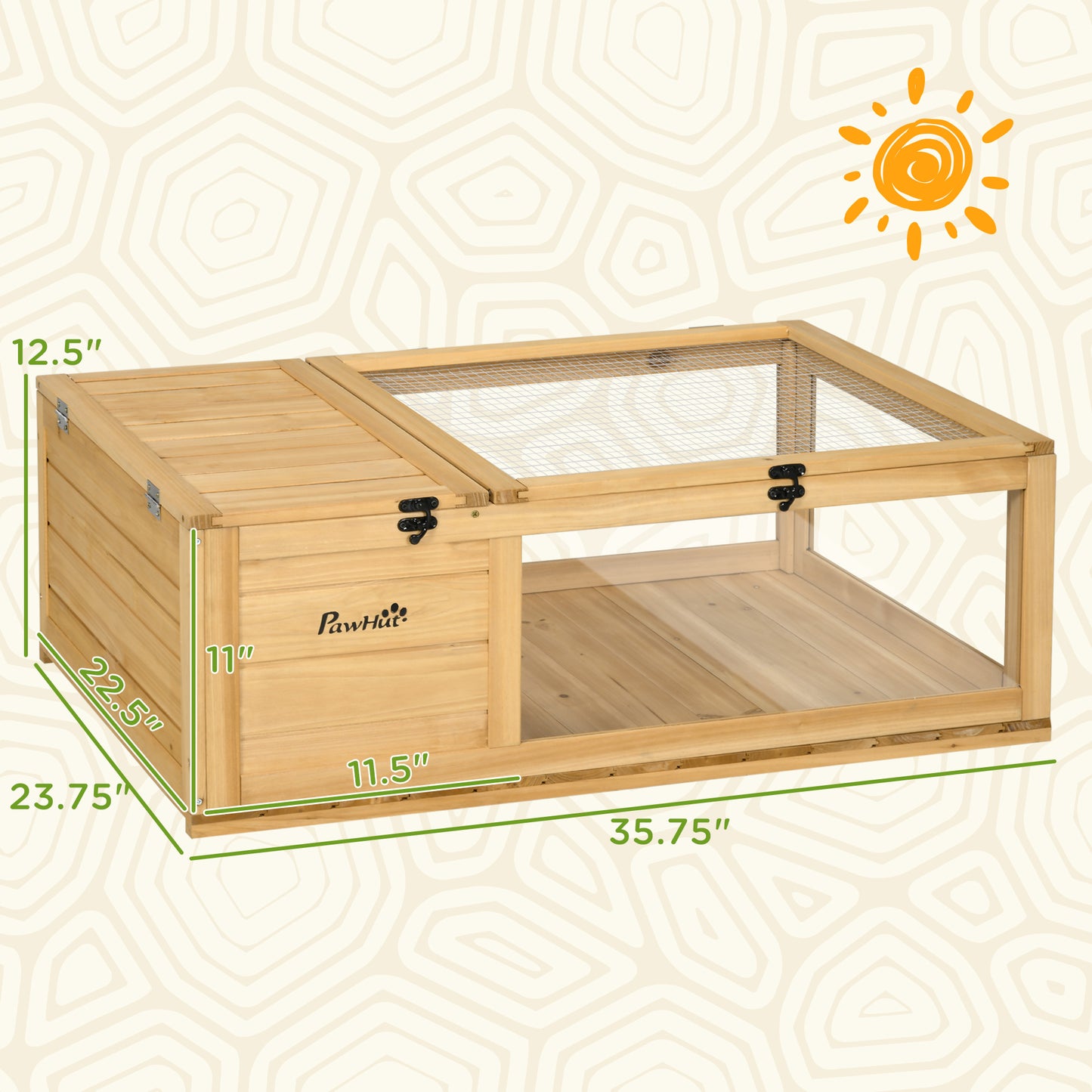 PawHut Wooden Reptile Cage with Top Access for Turtles, Lizards, Snakes, Yellow