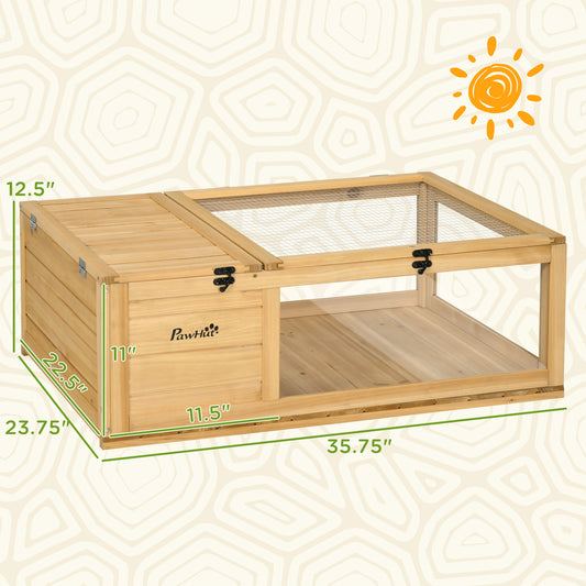 PawHut Wooden Reptile Cage with Top Access for Turtles, Lizards, Snakes, Yellow