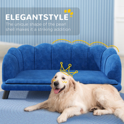 PawHut Pearl Design Pet Sofa for Medium and Large Sized Dogs, Pet Bed with Cushion and Solid Wood Legs, Dark Blue
