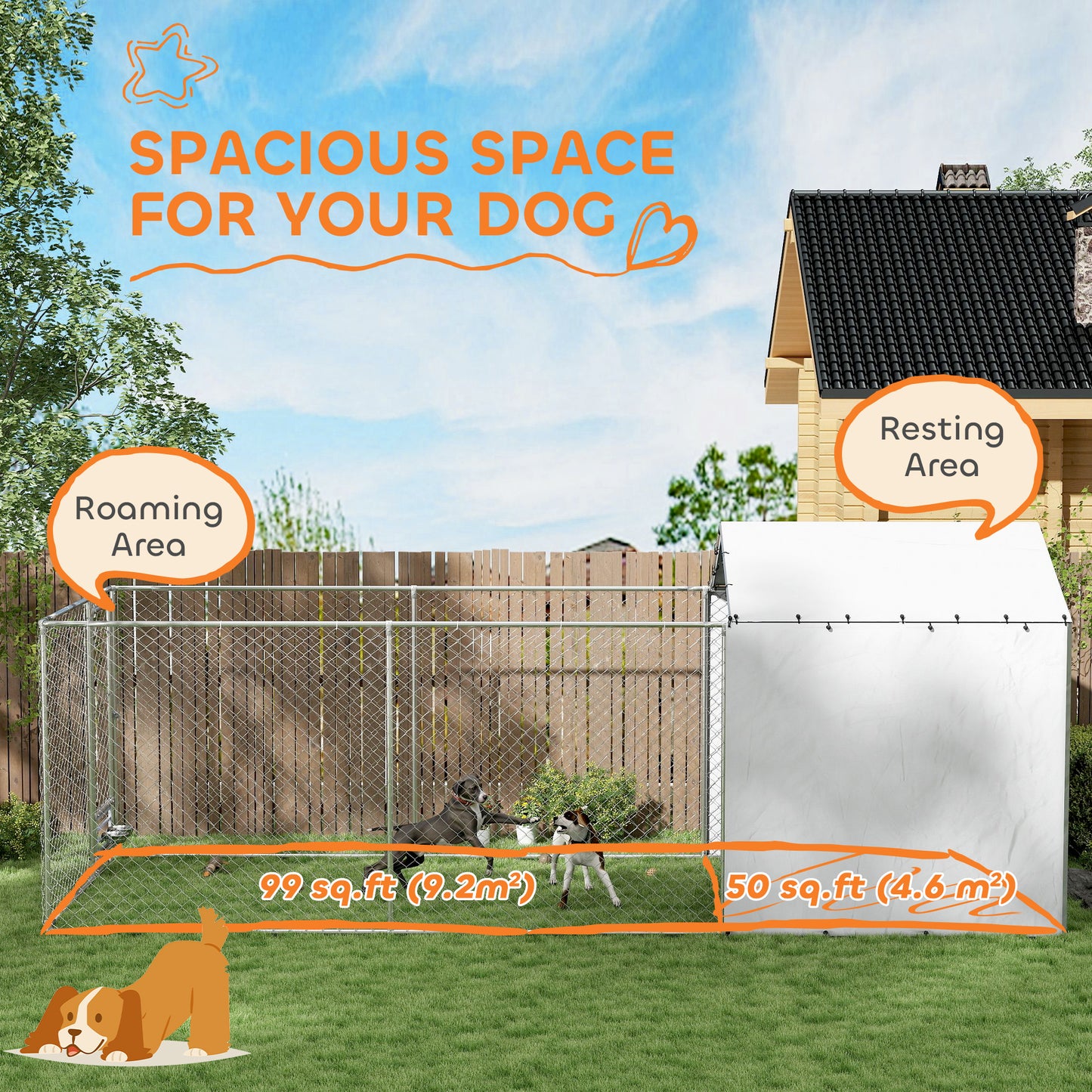 PawHut Galvanized Chain Link Large Outdoor Dog Kennel with Waterproof & UV-Resistant Cover, for M&L Dogs, 19.7' x 7.5' x 7.5'
