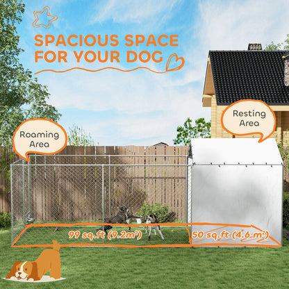 PawHut Galvanized Chain Link Large Outdoor Dog Kennel with Waterproof & UV-Resistant Cover, for M&L Dogs, 19.7' x 7.5' x 7.5'