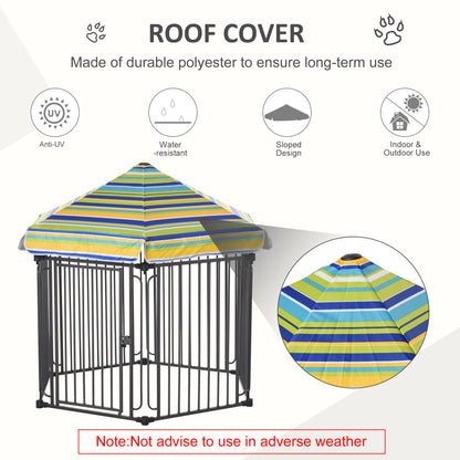 PawHut 48" x 41" Heavy-Duty Metal Dog Playpen, Outdoor Pet Cage Kennel, Puppy Exercise Fence Barrier with Weather-Resistant Polyester Roof, Locking Door, & Metal Frame