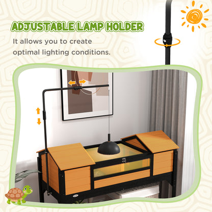 PawHut Tortoise Enclosure Tortoise House with Adjustable Lamp Holder Storage Shelf, Dual Main Houses, Openable Lid, Yellow