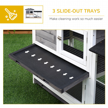 PawHut 2-tier Indoor Rabbit Enclosure, Wood Hutch Backyard Small Animal House Ramp Outdoor Run Enclosed