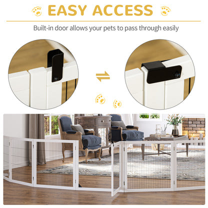 PawHut Wooden Pet Gate, 6-Panel Folding Dog Safety Barrier with Support Feet for Small & Medium Dogs, White