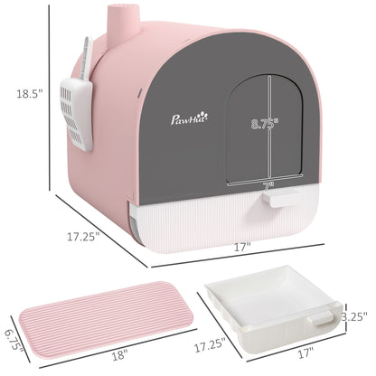 PawHut Cat Litter Box with Lid with Scoop and Filter, Pink