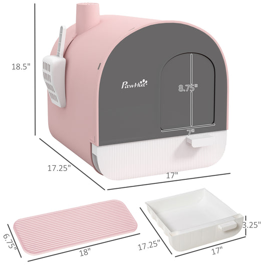 PawHut Cat Litter Box with Lid with Scoop and Filter, Pink