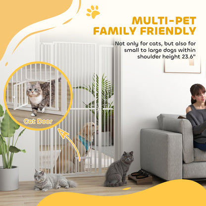 PawHut 67" Extra Tall Pet Gate, 30"-41" Dog Gate with Cat Door, 1.4" Narrow Gap, 2.8" and 5.5" Extension, for Doorway, Hallway