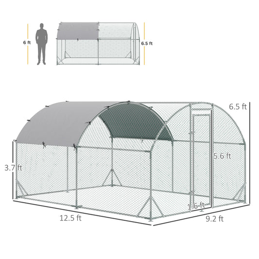 PawHut Large Metal Chicken Coop with Waterproof and Anti-UV Cover for Yard, Outdoor, Duck, Rabbit, 9.2' x 12.5' x 6.5'