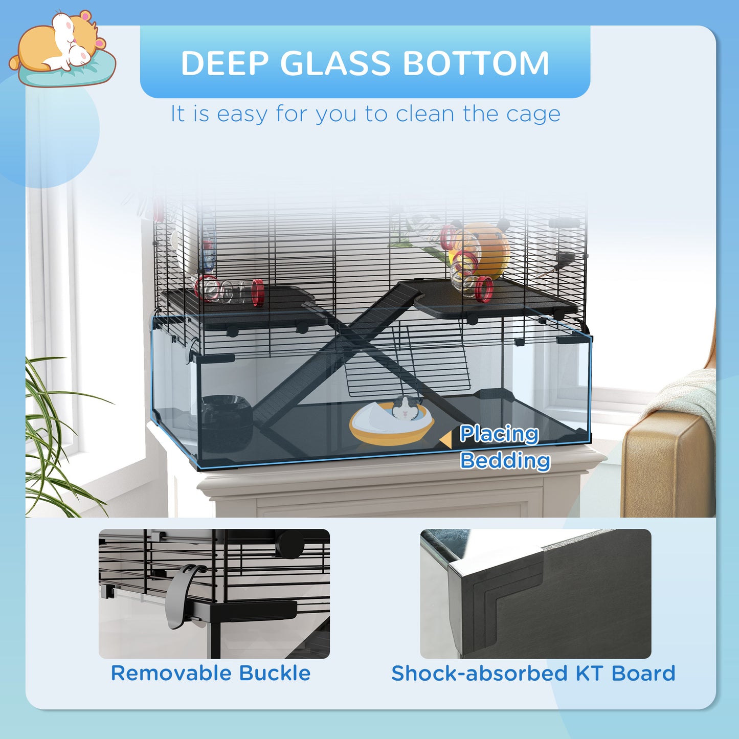 PawHut 31" Hamster Cage with Tube and Tunnel, Deep Glass Bottom
