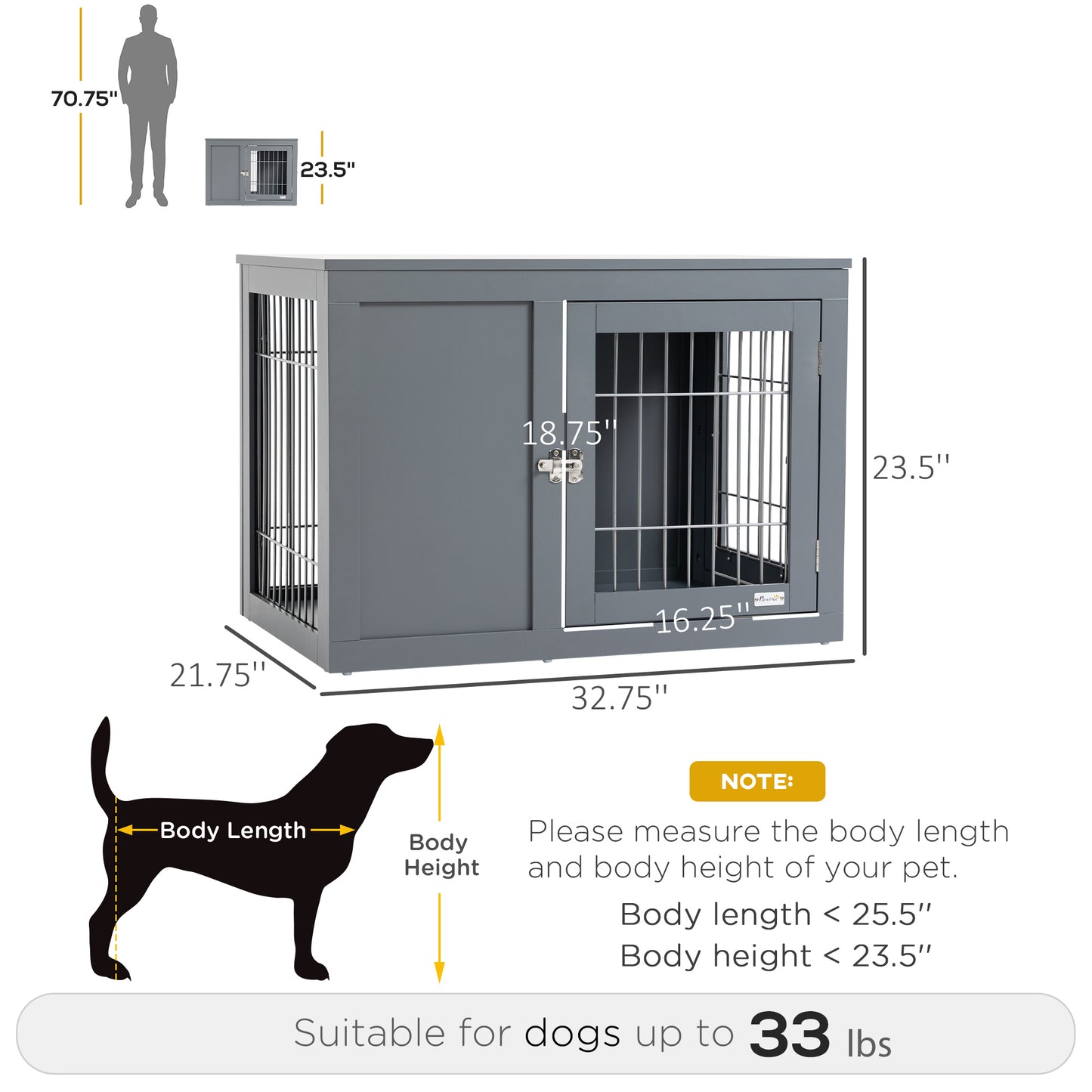 PawHut Furniture Style Dog Crate End Table, w/ Double Doors for Small & Medium Dogs