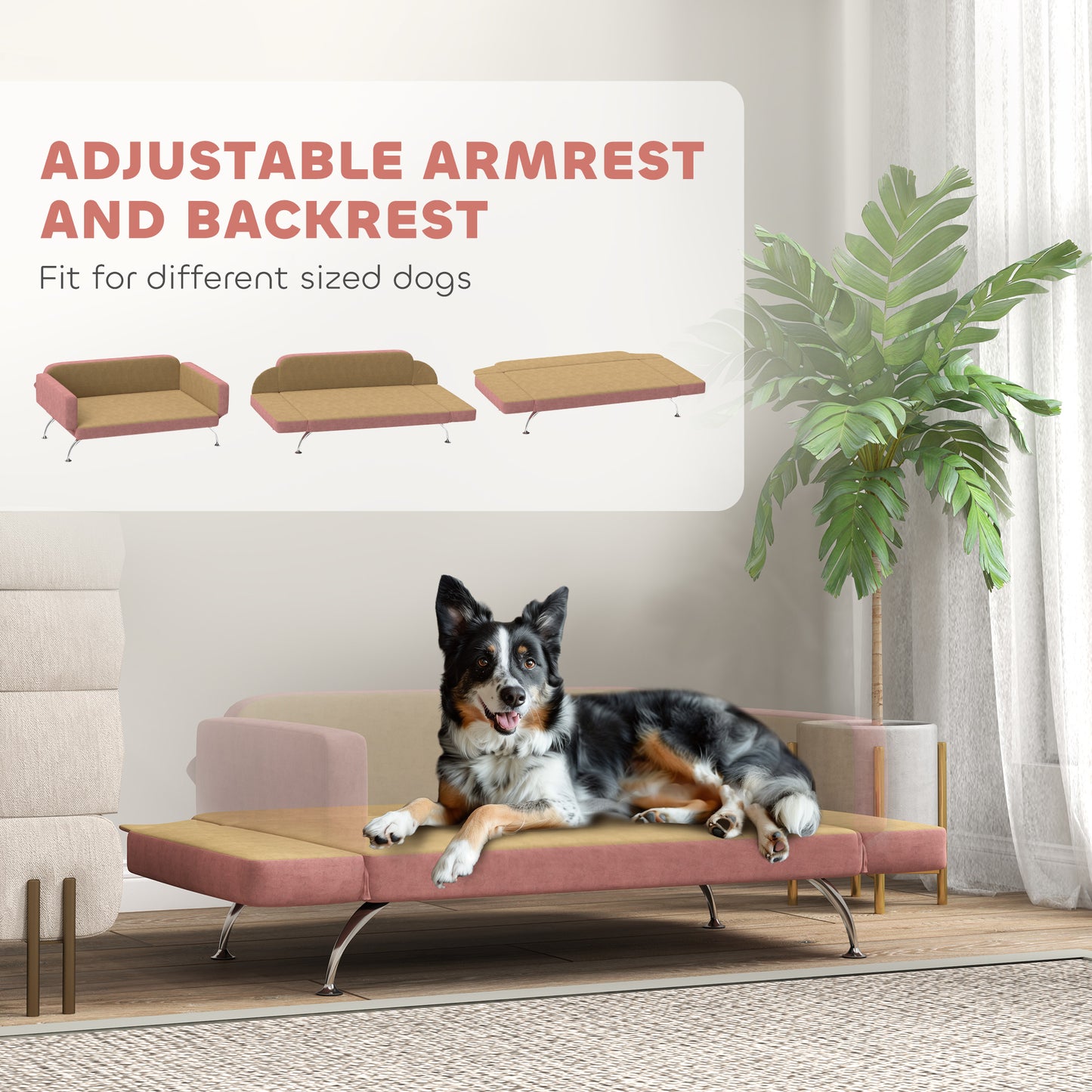 PawHut Dog Sofa Bed w/ Adjustable Armrest & Backrest for Small, Medium & Large Dogs, Pink