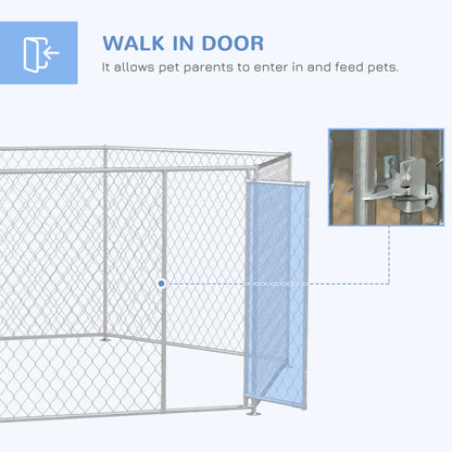 PawHut 13.4' x 11.5' x 5.6' Dog Kennel Outdoor for Medium and Large-Sized Dogs with Lockable Door, Silver