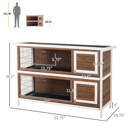 PawHut Wooden Rabbit Hutch w/ Dividers Asphalt Roof for Small Animals & Outdoors, Brown