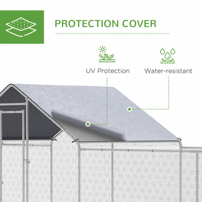 PawHut 23' x 6.6' Large Chicken Coop with Weather-Resistant Cover for 12-14 Chickens, Silver