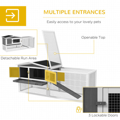 PawHut Rabbit Hutch 2-Story Bunny Cage, Guinea Pig Cage, Small Animal House with Slide Out Tray, for Rabbits, Chickens, Ducks, Indoor Outdoor, 61.5" x 23" x 27", Light Gray