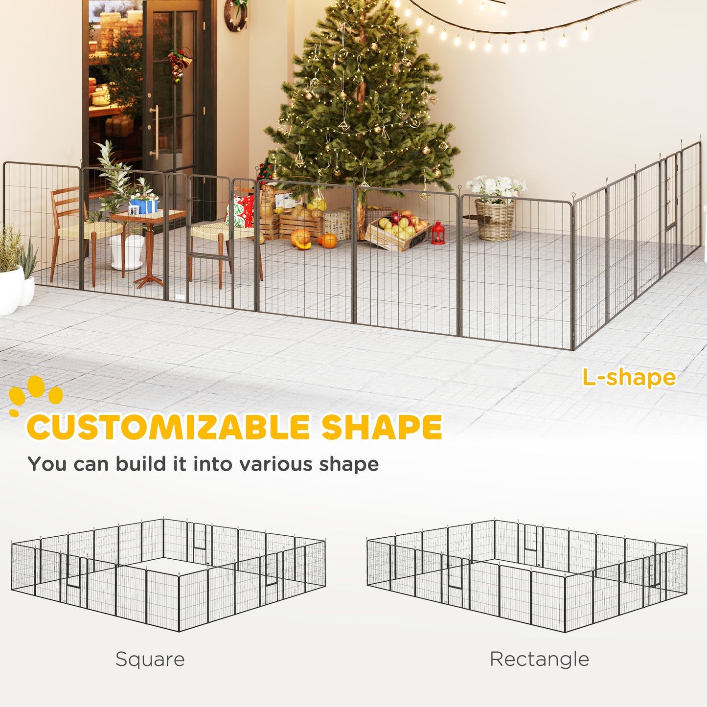 PawHut Dog Playpen for Indoor Outdoor, 24 Panels 39" H Puppy Playpen with Lockable Door, DIY Shape Pet Exercise Fence, Gray