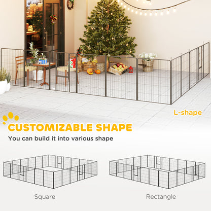 PawHut Dog Playpen for Indoor Outdoor, 24 Panels 39" H Puppy Playpen with Lockable Door, DIY Shape Pet Exercise Fence, Gray