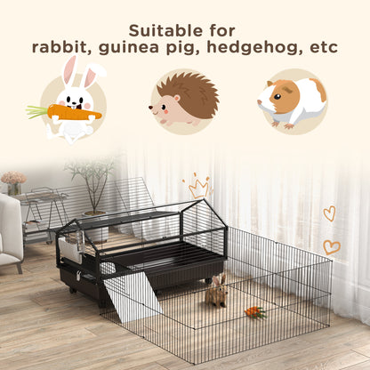 PawHut Small Animal Playpen Cage with Rolling Caster, Water Bottle 46.5"