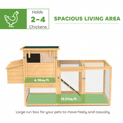 PawHut 75" Wooden Chicken Coop with Nesting Box, Removable Tray, Ramp Run, for Garden Backyard, Natural Wood