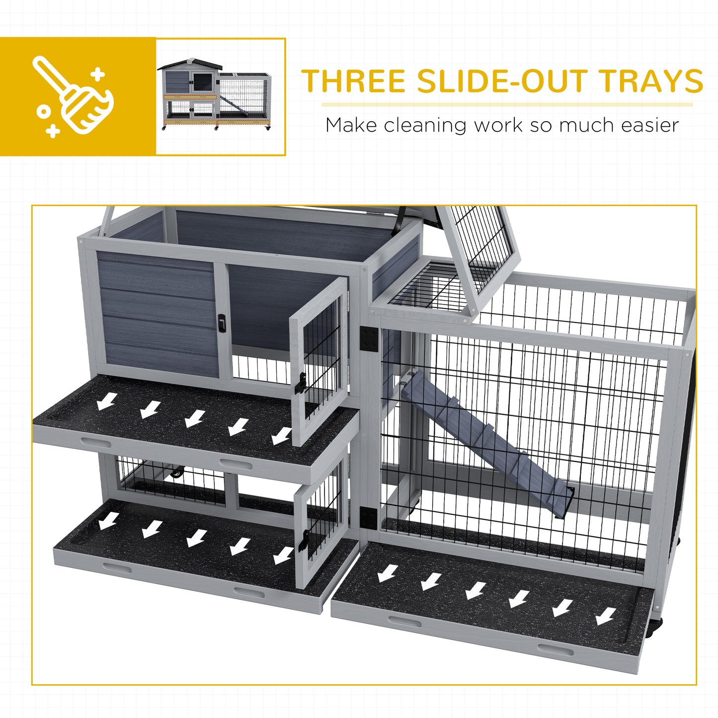 PawHut Outdoor 2-Tier Hutch with Openable Roof & Easy-Clean Trays