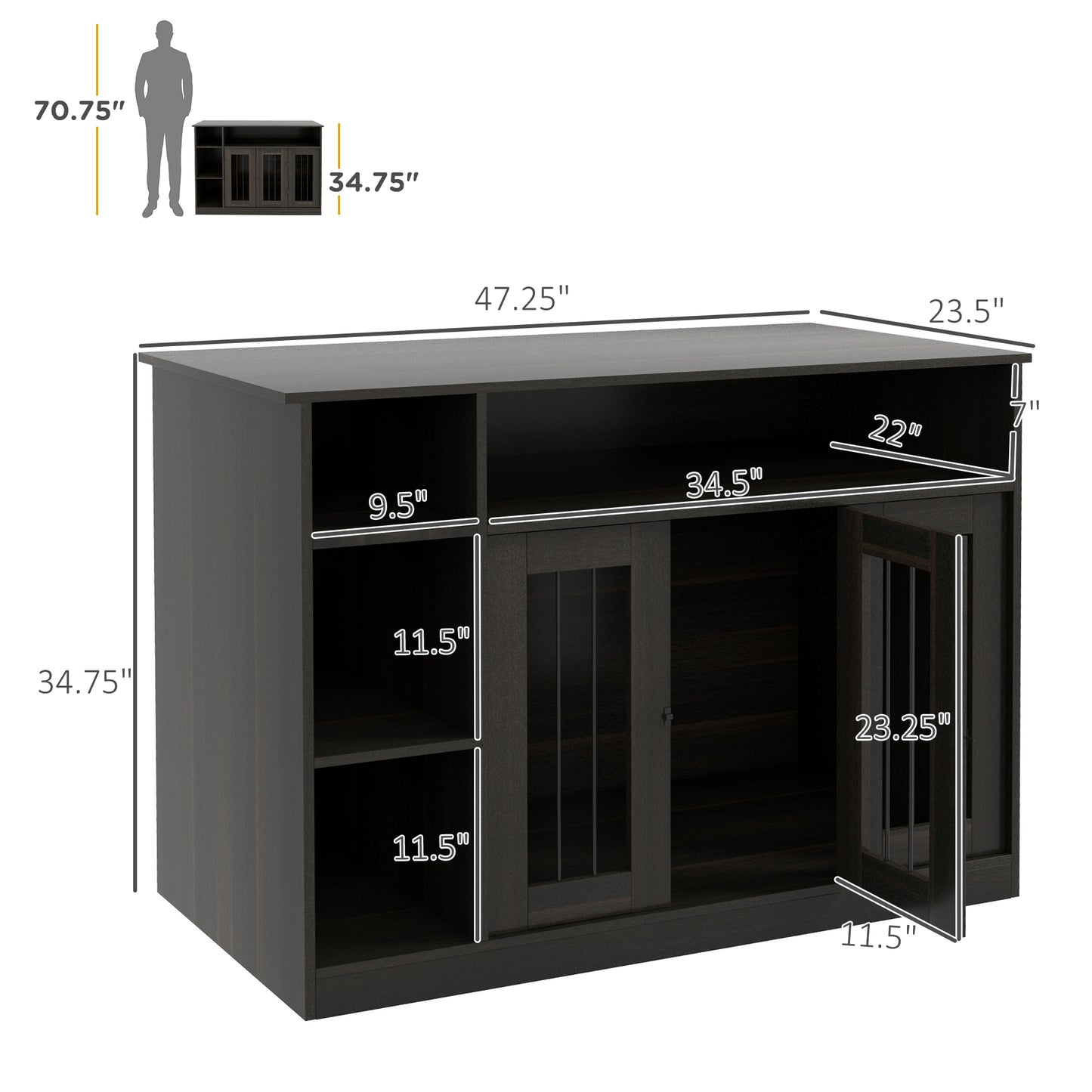 PawHut 47" Dog Crate Furniture with Storage, for Large Medium Dogs, Brown