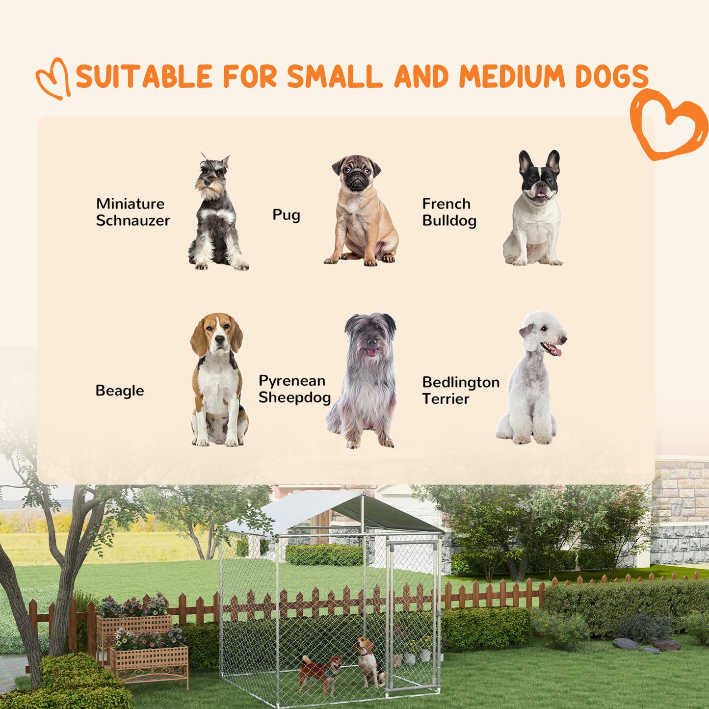 PawHut 6.6' x 6.6' x 7.8' Dog Kennel Outdoor for Small Medium Dogs with Waterproof Roof, Silver
