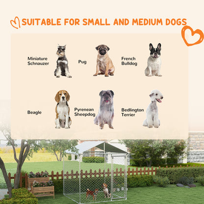 PawHut 6.6' x 6.6' x 7.8' Dog Kennel Outdoor for Small Medium Dogs with Waterproof Roof, Silver