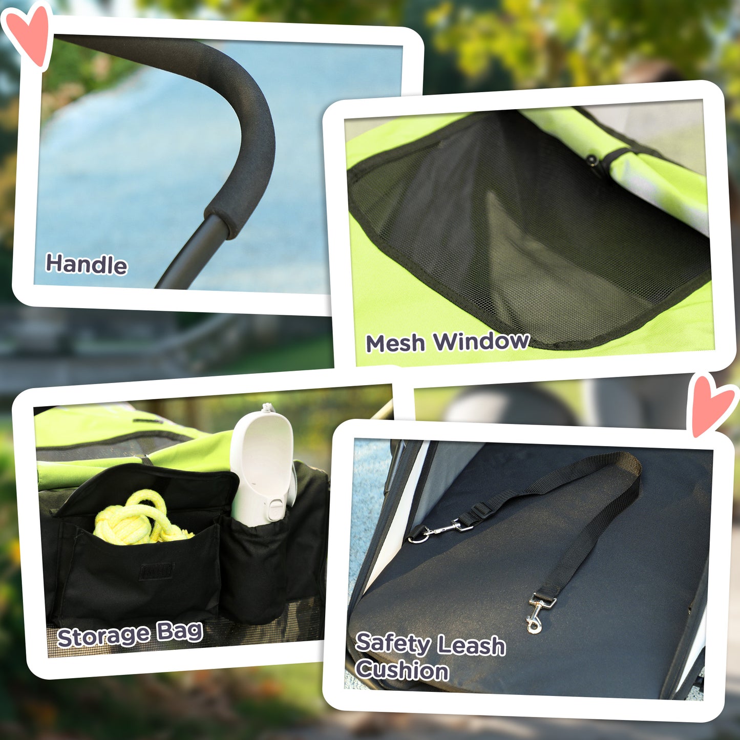 PawHut 3 Wheels Dog Stroller w/ One-Hand Fold, Rubber Wheels, Storage Bag, Soft Cushion for Small & Medium Dogs Yellowish Green