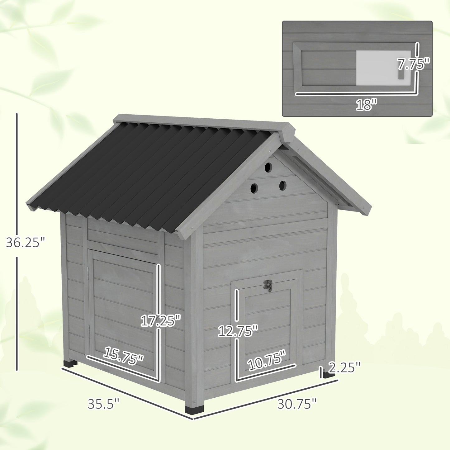 PawHut Duck Coop, Wooden Duck House with Openable Roof & Double Doors, Light Gray