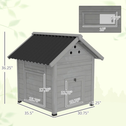 PawHut Duck Coop, Wooden Duck House with Openable Roof & Double Doors, Light Gray