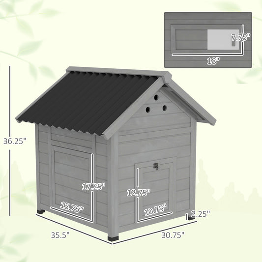PawHut Duck Coop, Wooden Duck House with Openable Roof & Double Doors, Light Gray