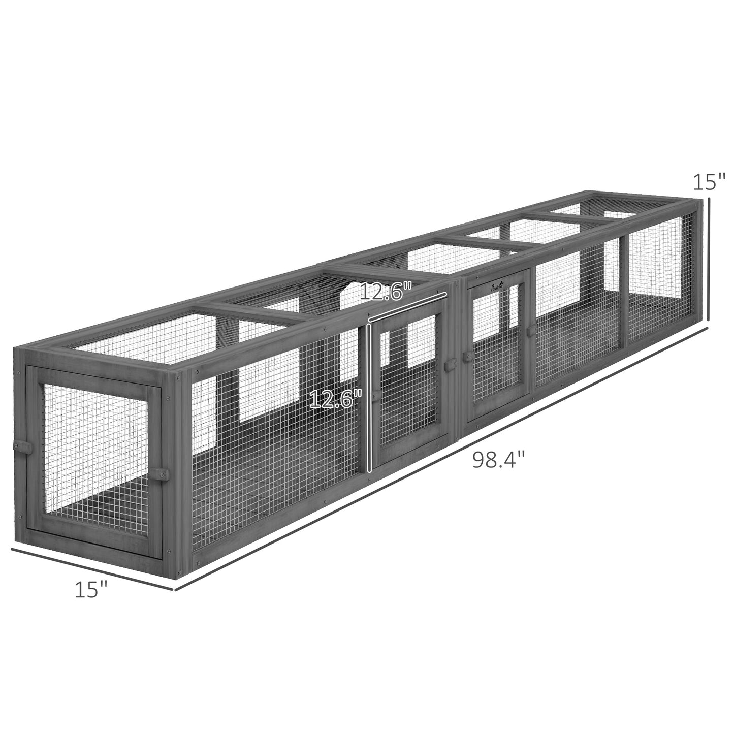 PawHut Wooden 98" Cat Tunnel for Outdoor with Combinable Design, 8 Doors, Dark Gray