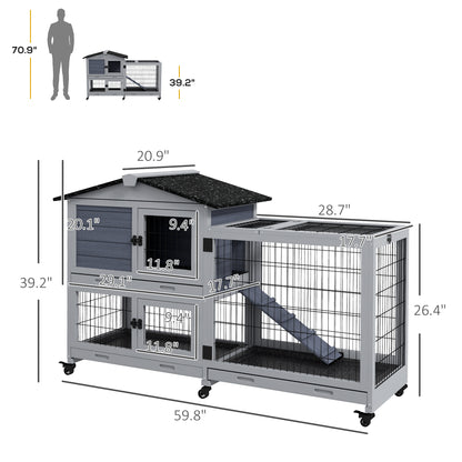 PawHut Outdoor 2-Tier Hutch with Openable Roof & Easy-Clean Trays