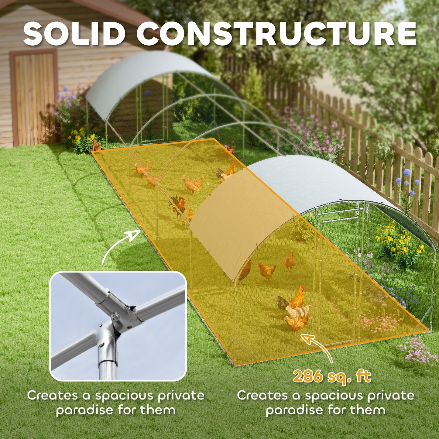 PawHut Large Metal Chicken/Duck/Rabbit Coop w/Waterproof & Anti-UV Cover