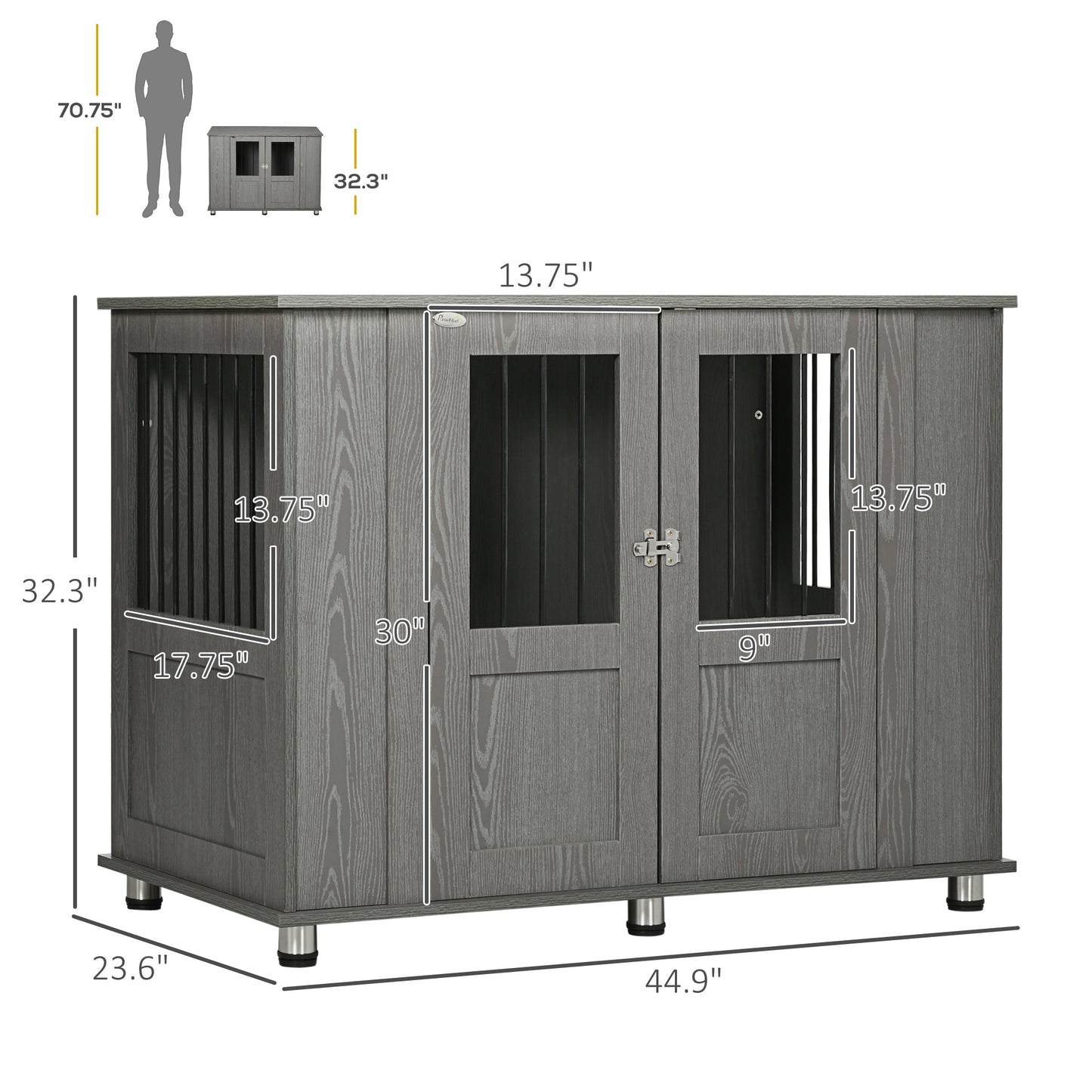 PawHut Dog Crate Furniture, Wooden End Table Furniture with Lockable Magnetic Doors, Extra Large Size Pet Kennel Ind
