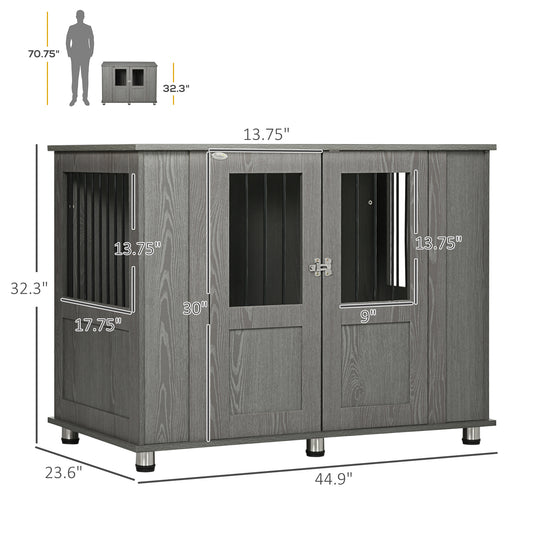 PawHut Dog Crate Furniture, Wooden End Table Furniture with Lockable Magnetic Doors, Extra Large Size Pet Kennel Ind