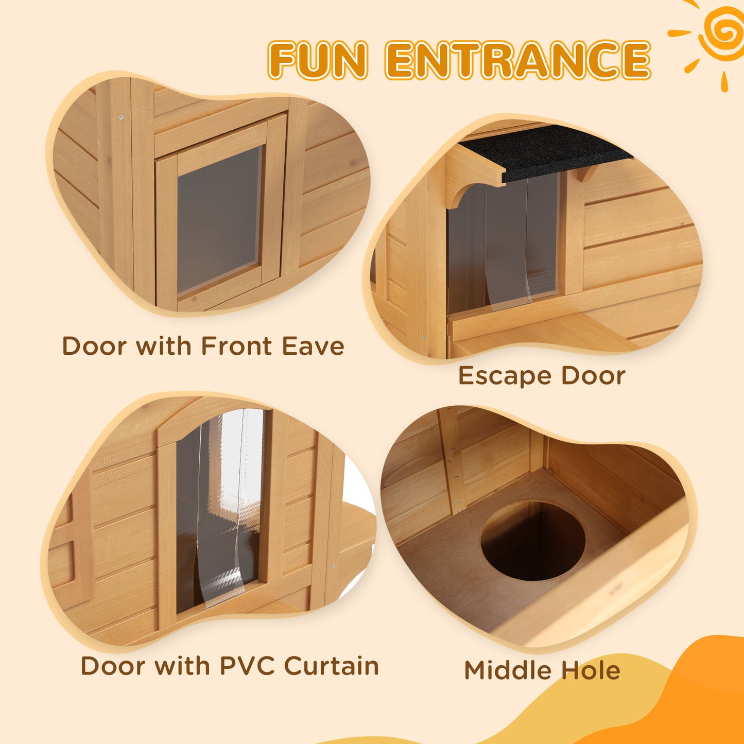 PawHut 2-story Cat House Outdoor, Weatherproof Wooden Cat Enclosure for Feral Cats with Escape Door, Openable Roof, Jumping Platforms, Natural