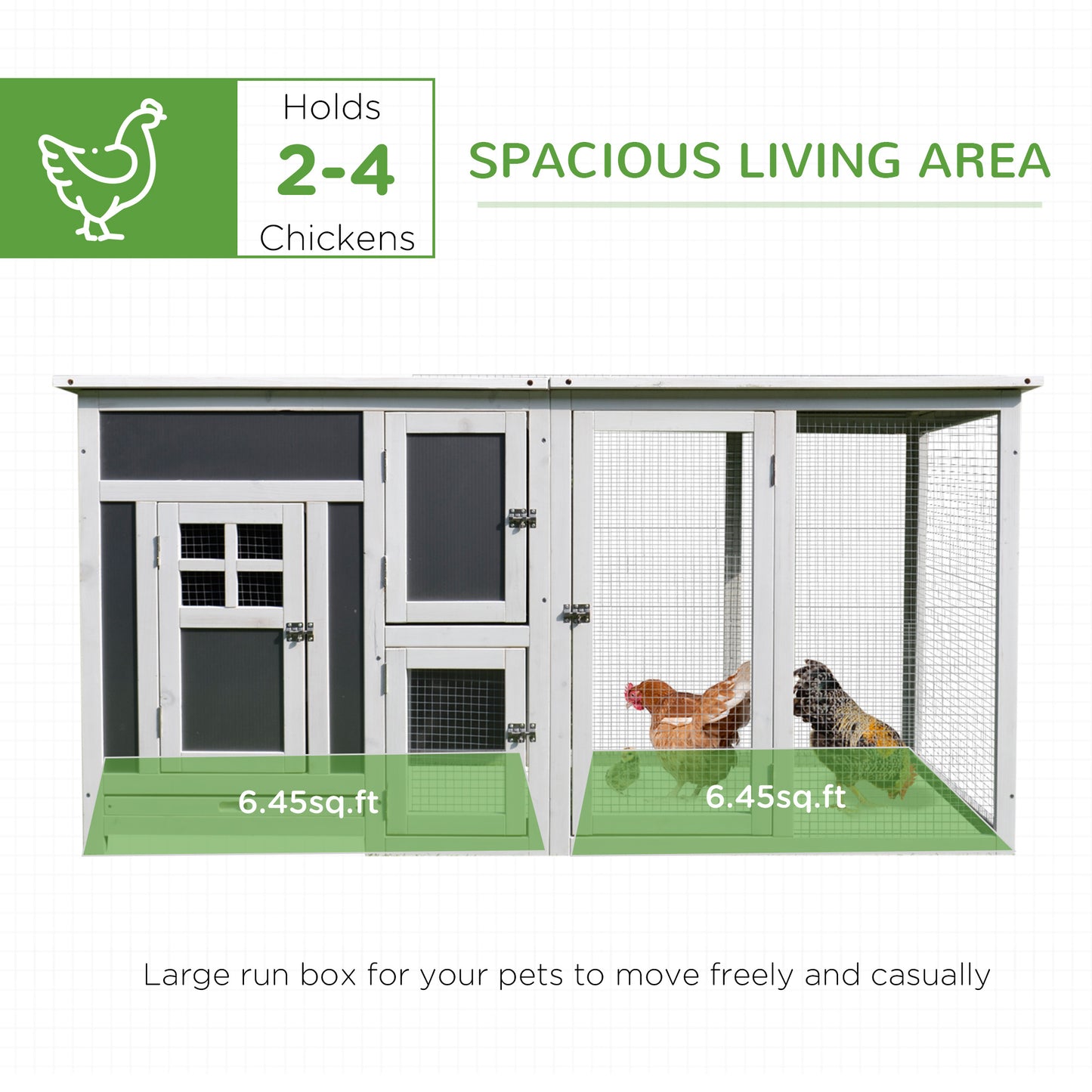 PawHut 32" Luxury Large Wooden Outdoor Open Covered Chicken Coop House with Run and Nesting Box - Gray and White