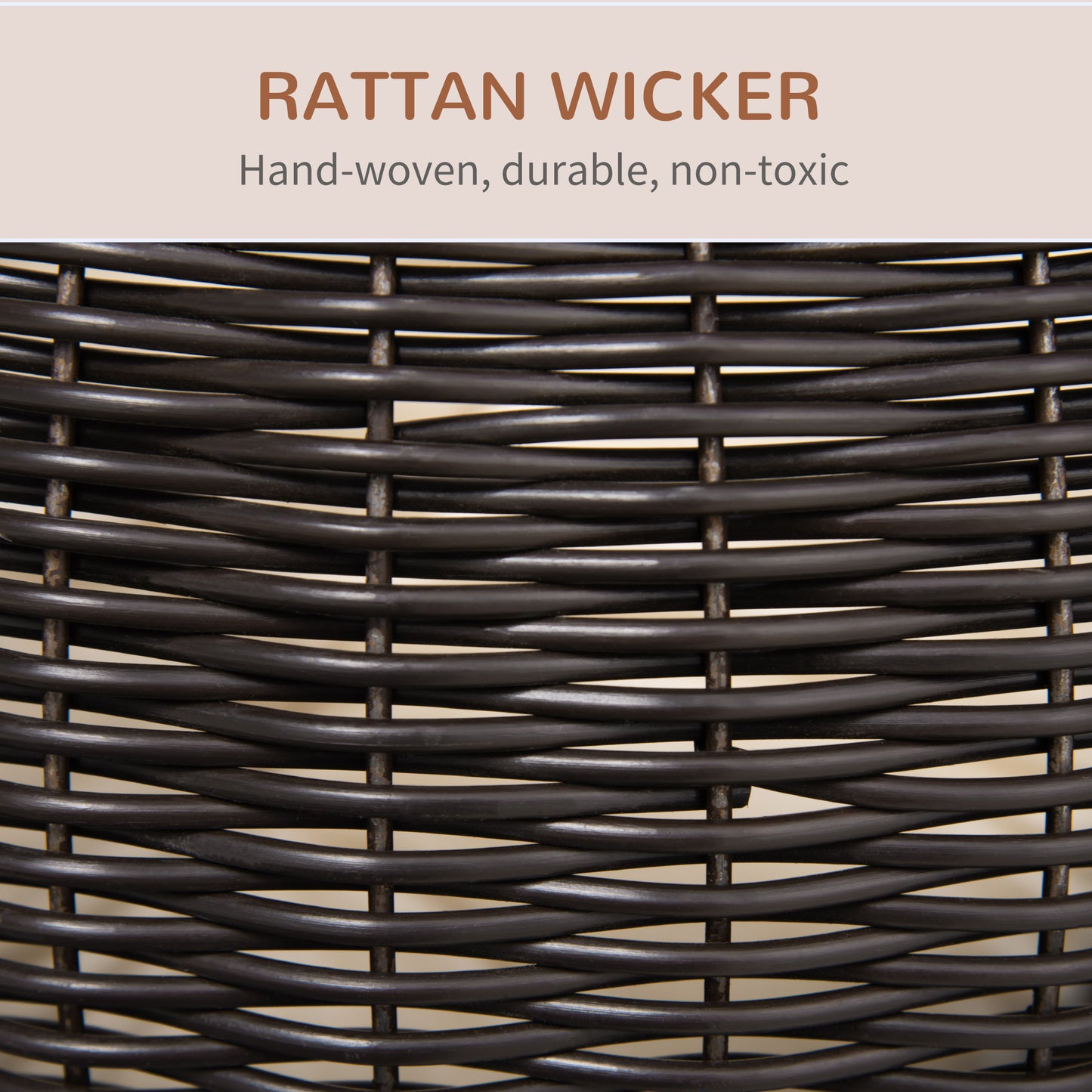 PawHut Elevated Cat Bed with Rotatable Egg Chair Pod, Cat Basket Bed with Thick Cushion, Natural Mat Grass Woven Kitty House, Coffee