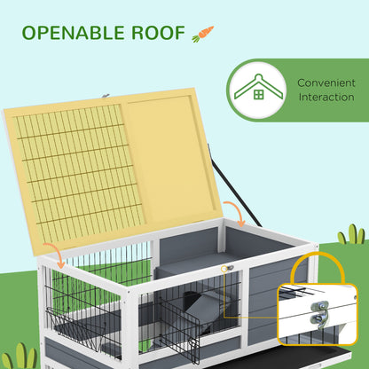 PawHut Gray 2-Story Rabbit Hutch—Wheeled, Feeder Included